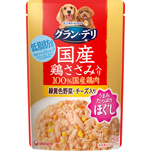 ユニ チャームペット グラン デリ 国産鶏ささみ パウチ ほぐし 成犬用 緑黄色野菜 チーズ入り 80g Sunday サンデーネットショップ