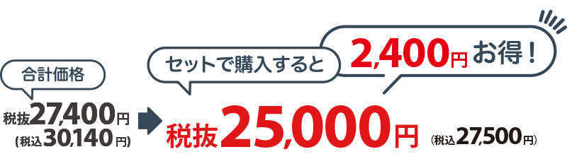 Aセット合計価格 税抜27,400円(税込30,140円) セットで購入すると税抜25,000円 (税込27,500円) 2,400円お得！